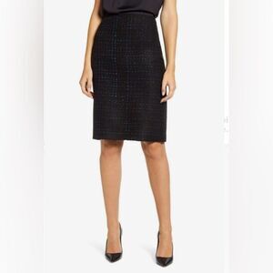 Ann Taylor black metallic fringe sequin tweed pencil skirt size 12 NWOT